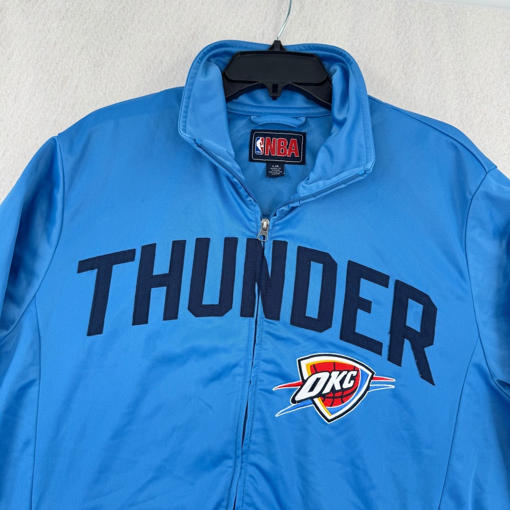 NBA Oklahoma City Thunder OKC Track Jacket Mens Large Blue Full Zip Fleece Lined